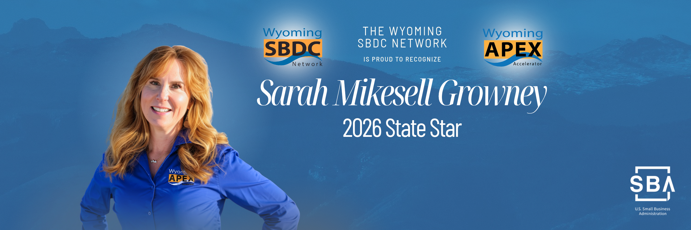 photo of Sarah, blue mountain background